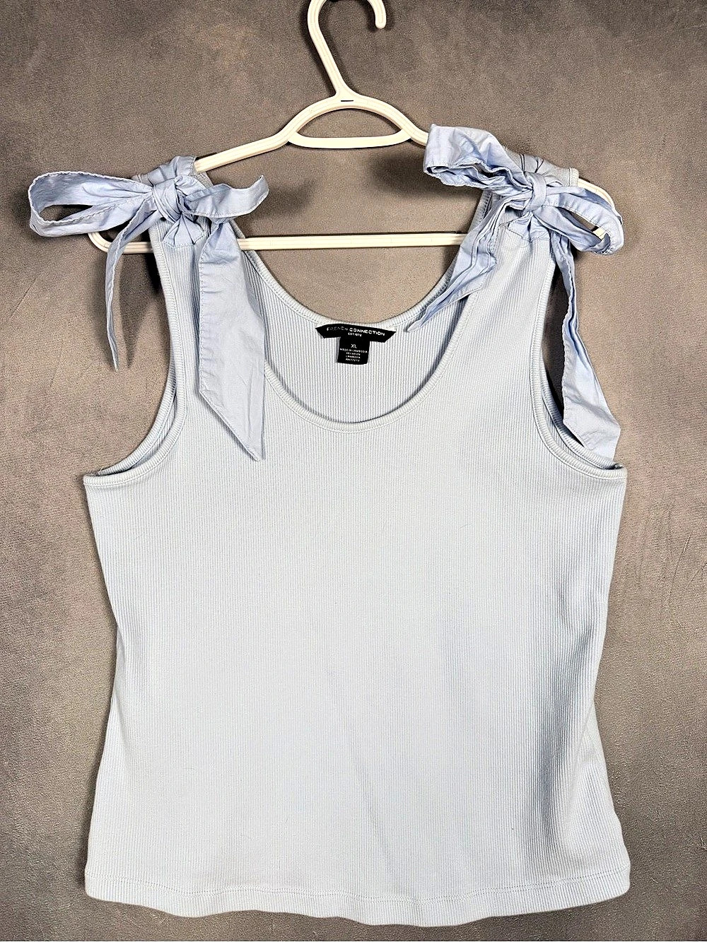 French Connection Bow Tank Top Ribbed Blue XL